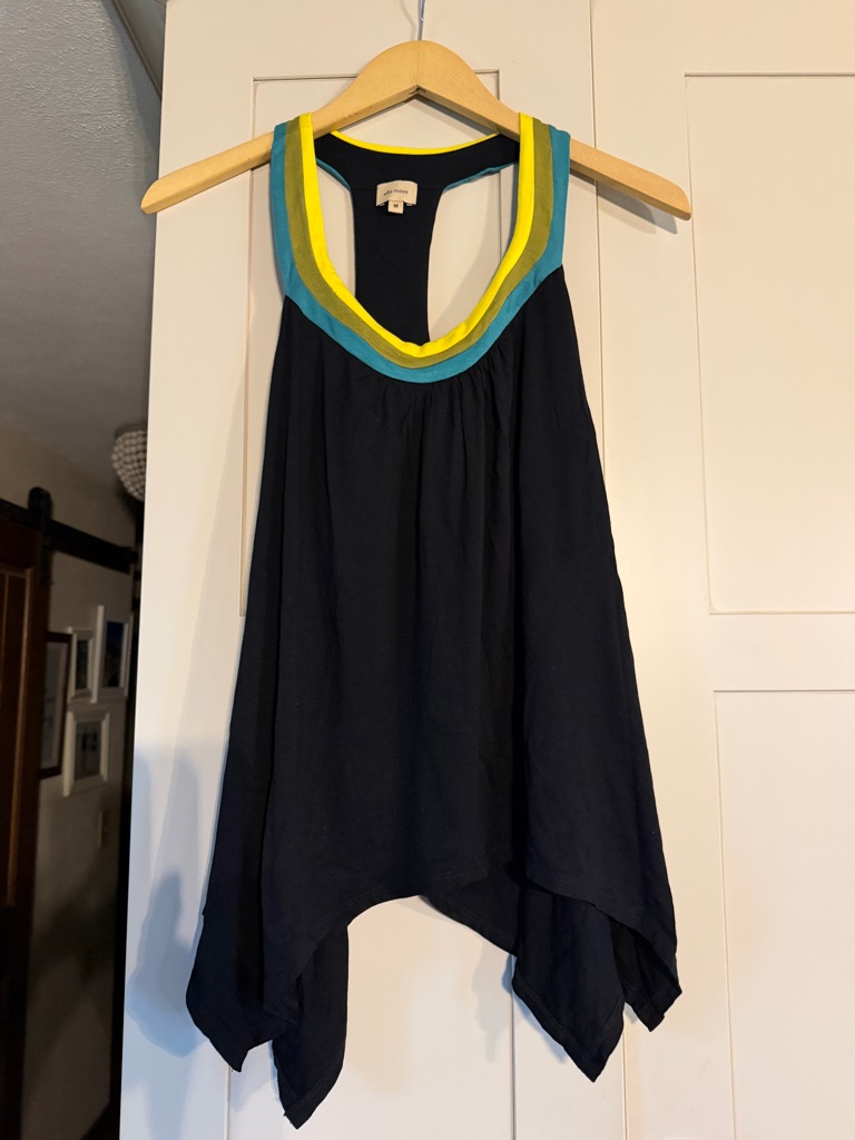 Nwt Ella Moss Racerback Swing Top, Black With Color Around Yoke, Size M